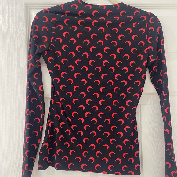 Marine Serre Black and Red Moon Printed crew neck Long Sleeve Top - Picture 2 of 5